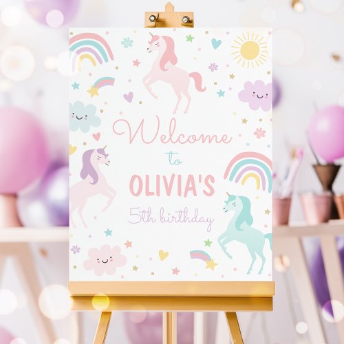 Magical Rainbow Unicorn Birthday Party Welcome Poster