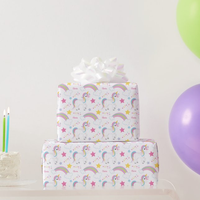 Magical Rainbow Unicorn Birthday Personalized Wrapping Paper (Party Gifts)