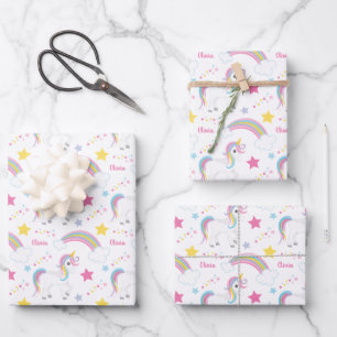 Magical Rainbow Unicorn Birthday Personalized Wrapping Paper Sheets