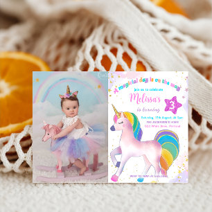 Magical Rainbow Unicorn Birthday Photo Invitation