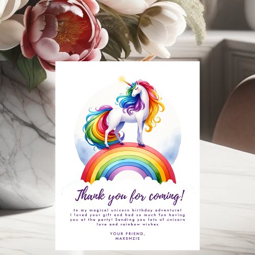 Magical Rainbow Unicorn Birthday Thank You Card