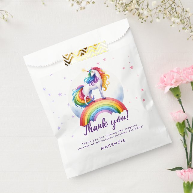 Magical Rainbow Unicorn Birthday Thank You Card Favor Bag (Sealed)