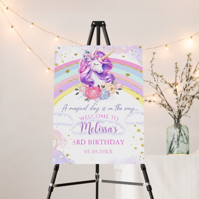 Magical Rainbow Unicorn Birthday Welcome Foam Board (In Situ (Stand))