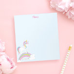 Magical Rainbow Unicorn Blue Personalized Notepad<br><div class="desc">Cute unicorn notepad with stars and a rainbow on a light blue background. Personalize with her name to make a fun gift for a girl!</div>