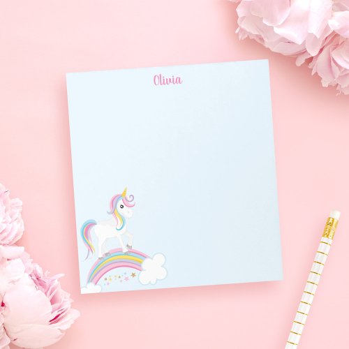 Magical Rainbow Unicorn Blue Personalized Notepad