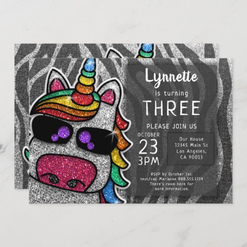 Magical Rainbow Unicorn Chic Animal Print Glitter Invitation