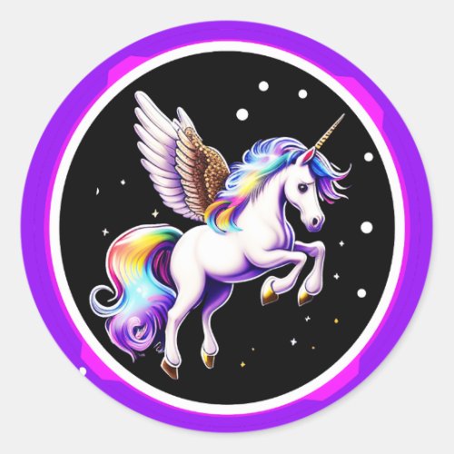 Magical Rainbow Unicorn Classic Round Sticker