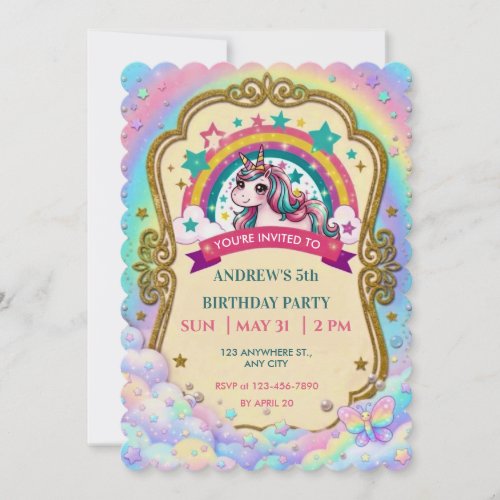 Magical Rainbow Unicorn Clouds Kids Birthday Save The Date