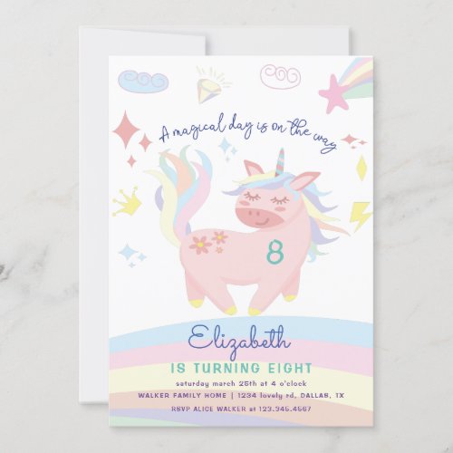 Magical rainbow unicorn cute Birthday Invitation