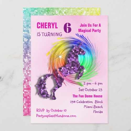 Magical Rainbow Unicorn Cute Girly Party Invite