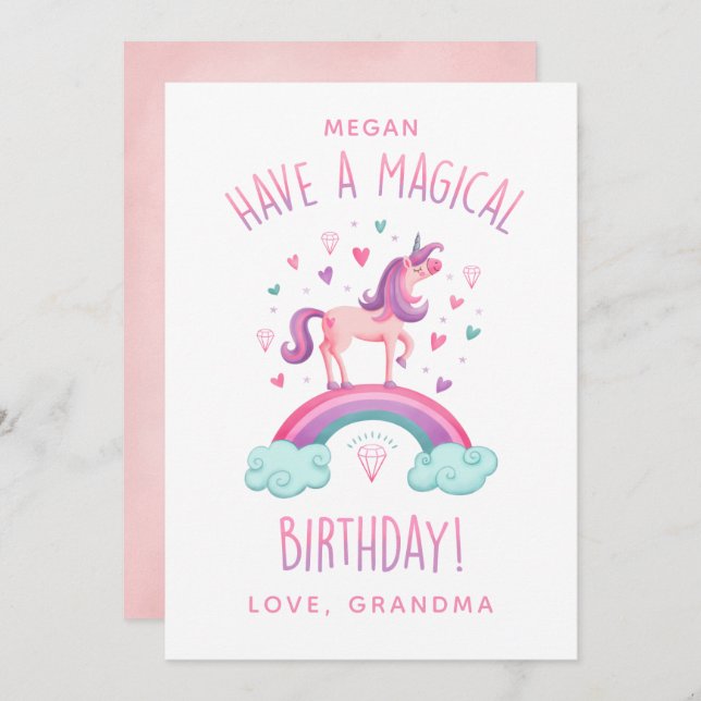 Magical Rainbow Unicorn Girl Birthday Card (Front/Back)