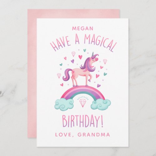 Magical Rainbow Unicorn Girl Birthday Card