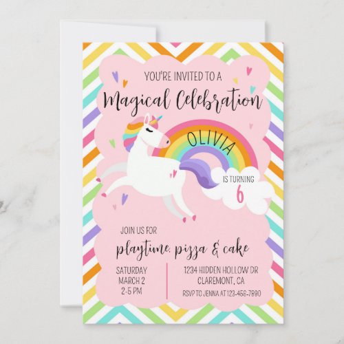Magical Rainbow Unicorn Girl Birthday Invitation