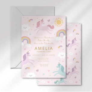 Magical Rainbow Unicorn Girl Birthday Invitation
