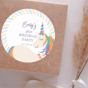 Magical Rainbow Unicorn Girl Birthday Party Classic Round Sticker