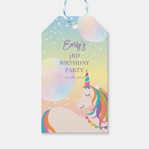 Magical Rainbow Unicorn Girl Birthday Party Gift Tags