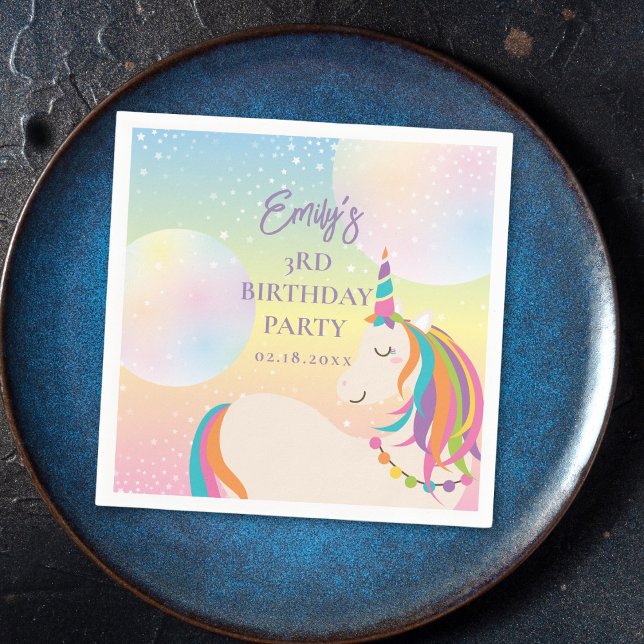 Magical Rainbow Unicorn Girl Birthday Party Napkins (Creator Uploaded)