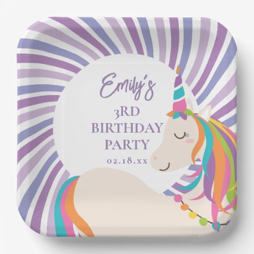 Magical Rainbow Unicorn Girl Birthday Party Paper Paper Plates