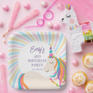 Magical Rainbow Unicorn Girl Birthday Party Paper Plates