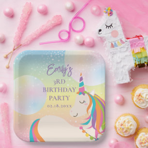 Magical Rainbow Unicorn Girl Birthday Party Paper Plates
