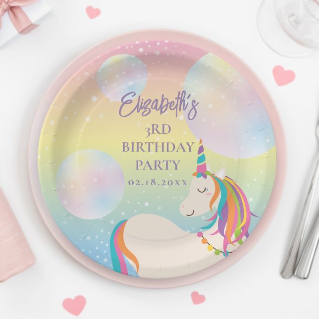 Magical Rainbow Unicorn Girl Birthday Party Paper Plates (Creator Uploaded)