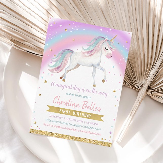 Magical Rainbow Unicorn Girls 1st Birthday Invite (Creator Uploaded)
