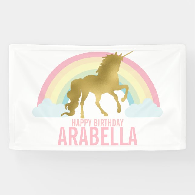 Magical Rainbow Unicorn Girl's Birthday Banner (Horizontal)