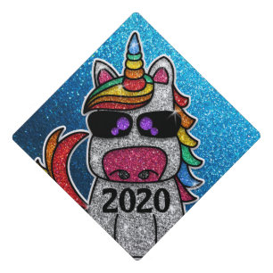 Magical Rainbow Unicorn Glitter Class of 2020 Graduation Cap Topper