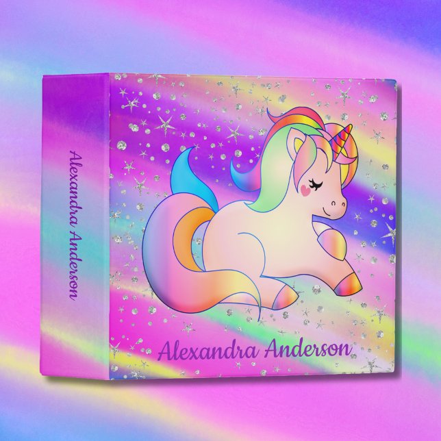 Magical Rainbow Unicorn Glitter Stars  3 Ring Binder (Creator Uploaded)