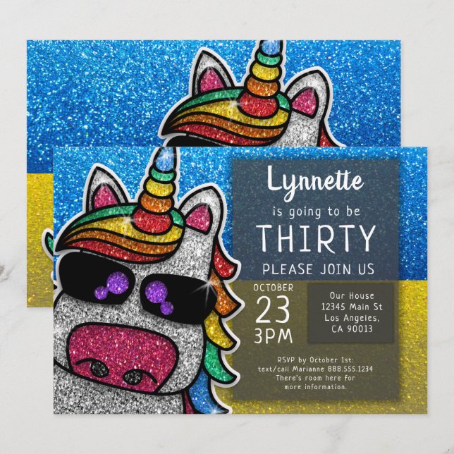 Magical Rainbow Unicorn Glitter Ukraine Birthday Invitation (Front/Back)