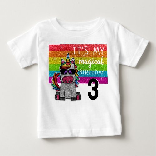 Magical Rainbow Unicorn Glitter Whimsical Birthday Baby T_Shirt