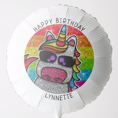 Magical Rainbow Unicorn Glitter Whimsical Birthday Balloon