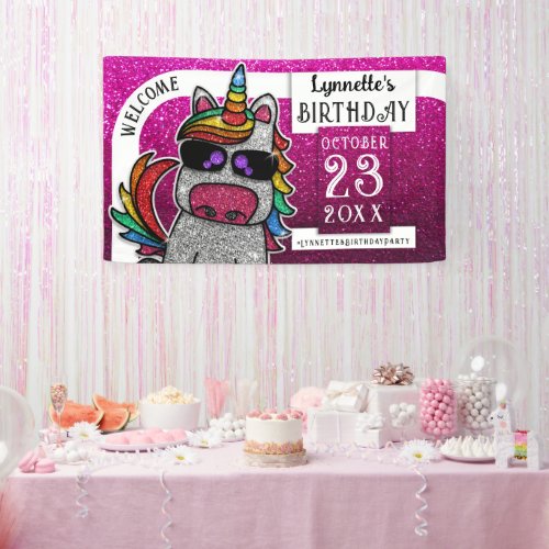 Magical Rainbow Unicorn Glitter Whimsical Birthday Banner