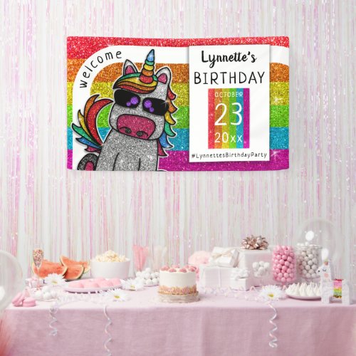 Magical Rainbow Unicorn Glitter Whimsical Birthday Banner