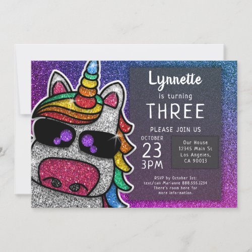 Magical Rainbow Unicorn Glitter Whimsical Birthday Invitation