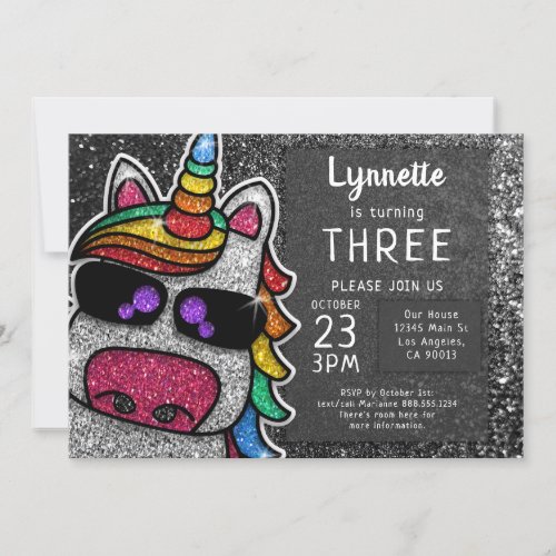 Magical Rainbow Unicorn Glitter Whimsical Birthday Invitation