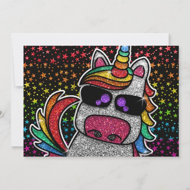 Magical Rainbow Unicorn Glitter Whimsical Birthday Invitation (Back)