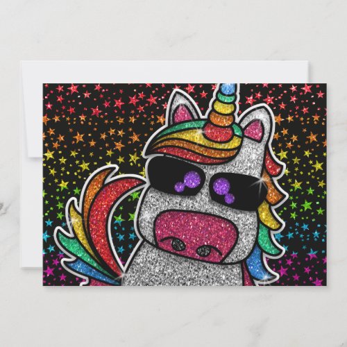 Magical Rainbow Unicorn Glitter Whimsical Birthday Invitation