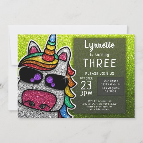 Magical Rainbow Unicorn Glitter Whimsical Birthday Invitation