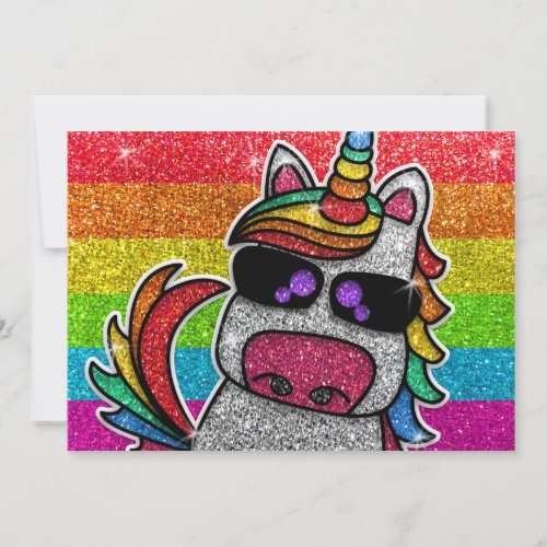 Magical Rainbow Unicorn Glitter Whimsical Birthday Invitation