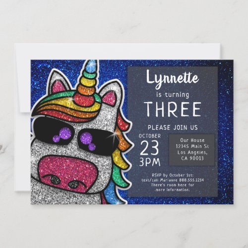 Magical Rainbow Unicorn Glitter Whimsical Birthday Invitation