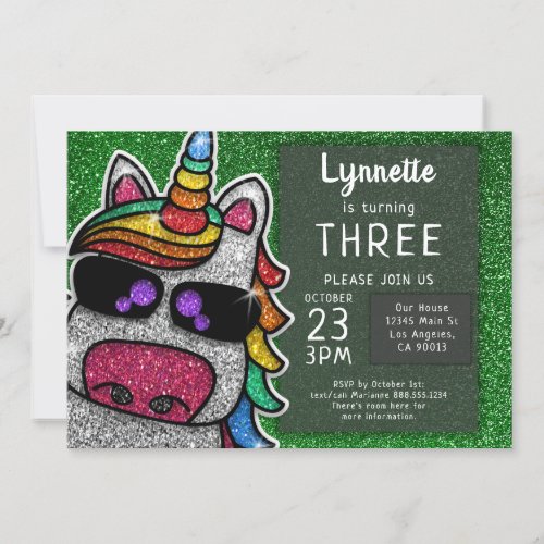 Magical Rainbow Unicorn Glitter Whimsical Birthday Invitation