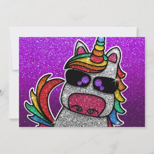 Magical Rainbow Unicorn Glitter Whimsical Birthday Invitation