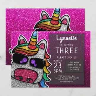 Magical Rainbow Unicorn Glitter Whimsical Birthday Invitation