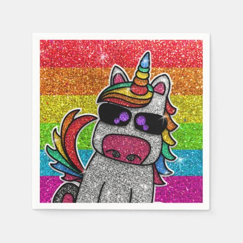 Magical Rainbow Unicorn Glitter Whimsical Birthday Napkins