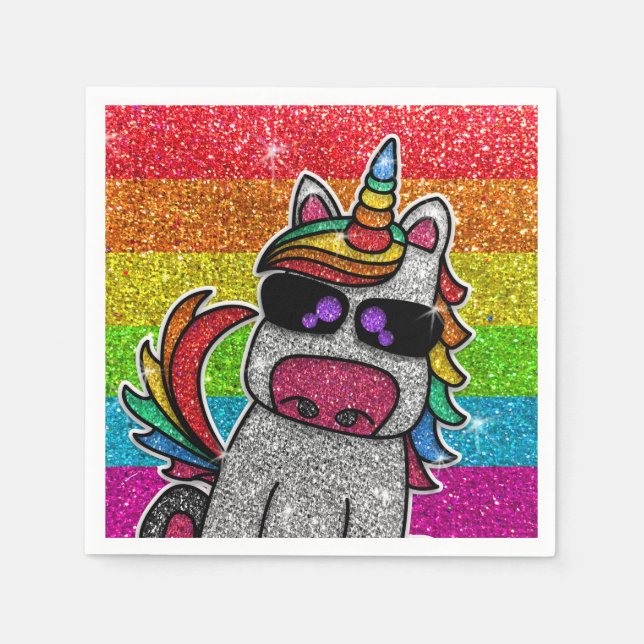 Magical Rainbow Unicorn Glitter Whimsical Birthday Napkins (Front)