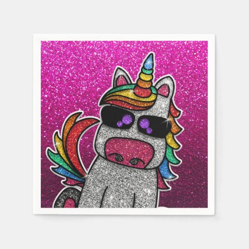 Magical Rainbow Unicorn Glitter Whimsical Birthday Napkins
