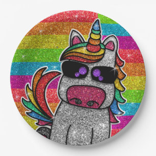 Magical Rainbow Unicorn Glitter Whimsical Birthday Paper Plates