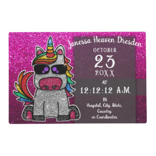 Magical Rainbow Unicorn Glitter Whimsical Birthday Placemat