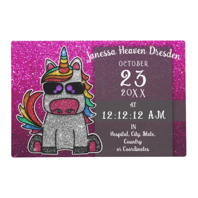 Magical Rainbow Unicorn Glitter Whimsical Birthday Placemat (Front)